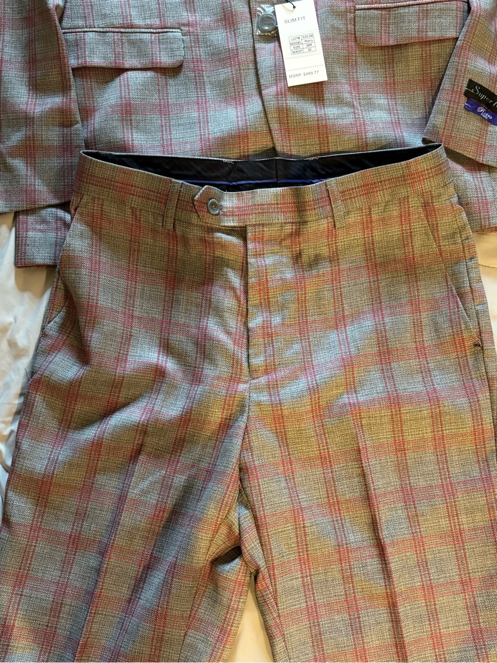 NWT Retro Paris 3 Piece Mens Suit 38R/32 Slim Fit Plaid Floral - Picture 8 of 16